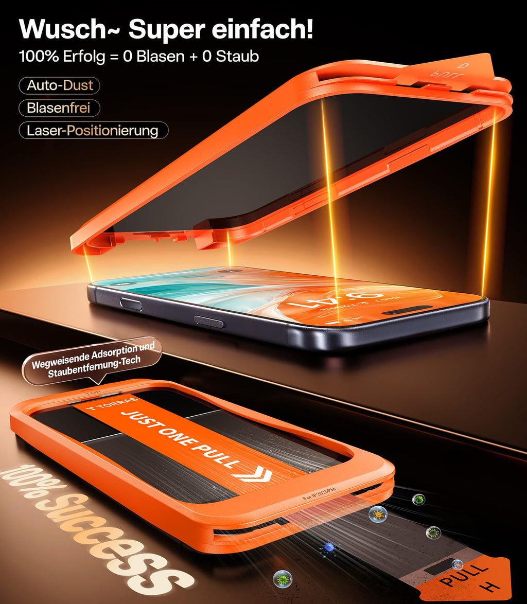 TORRAS für iPhone 17 Pro Max für Panzerglas Sichtschutz [Full Screen] Privacy Schutzfolie für iPhone 17 Pro Max Dauerhaft 9H+ Schutzglas, 0 Blasen Einbaurahmen [TOP 9H+ Bruchsicheres], 2 Stück